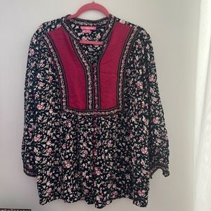 Gorgeous Boho top size xl cottage core granny blouse black and pink Bohemian